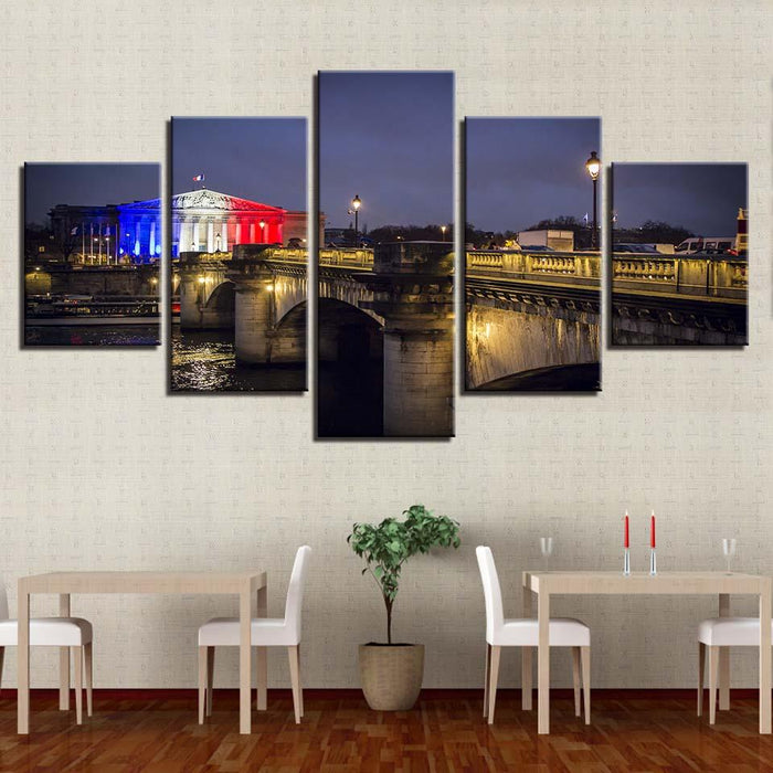 Paris Concorde Bridge 5 Piece HD Multi Panel Canvas Wall Art Frame - Original Frame