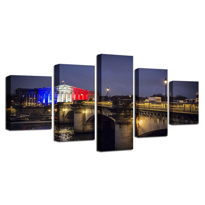 Paris Concorde Bridge 5 Piece HD Multi Panel Canvas Wall Art Frame - Original Frame