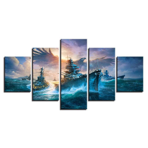 Battleships And Eagle 5 Piece HD Multi Panel Canvas Wall Art Frame - Original Frame