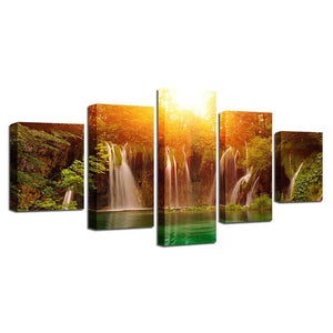 Sunshine Waterfall 5 Piece HD Multi Panel Canvas Wall Art Frame ...