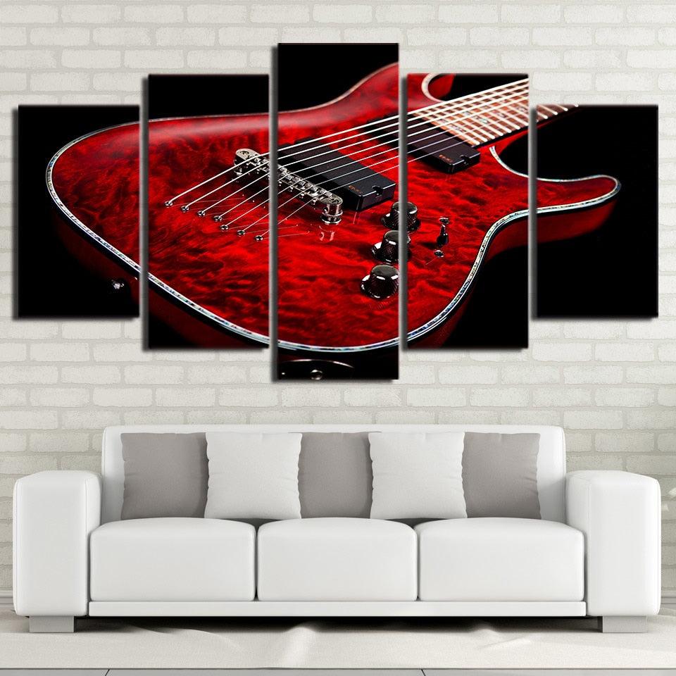 Red Guitar 5 Piece HD Multi Panel Canvas Wall Art Frame - Original Frame
