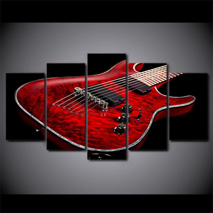 Red Guitar 5 Piece HD Multi Panel Canvas Wall Art Frame - Original Frame