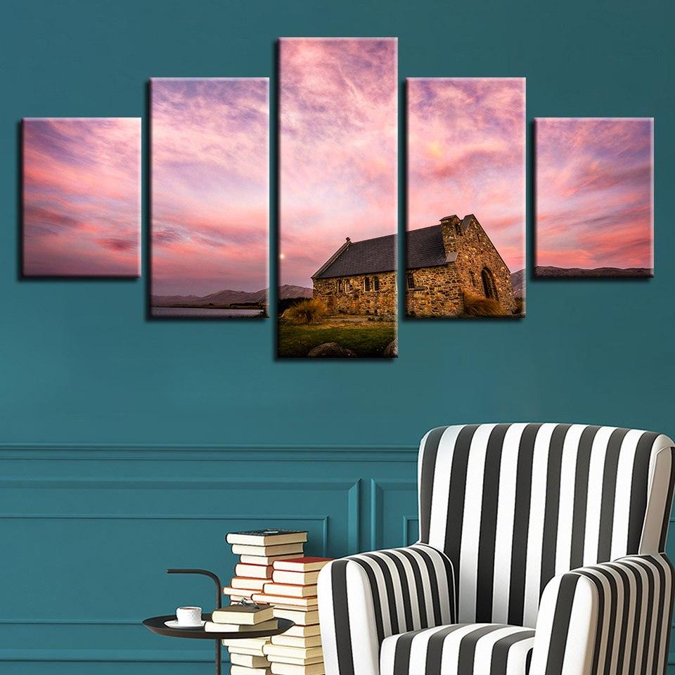 Classical Sunset Glow 5 Piece HD Multi Panel Canvas Wall Art Frame - Original Frame