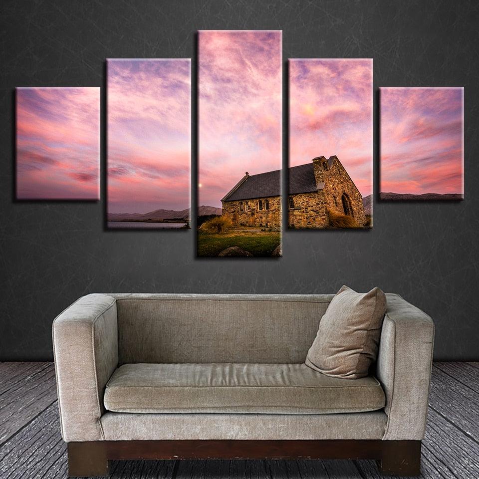 Classical Sunset Glow 5 Piece HD Multi Panel Canvas Wall Art Frame - Original Frame