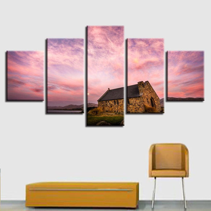 Classical Sunset Glow 5 Piece HD Multi Panel Canvas Wall Art Frame - Original Frame