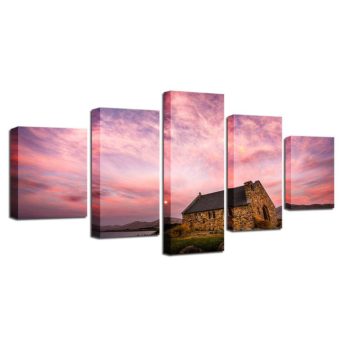 Classical Sunset Glow 5 Piece HD Multi Panel Canvas Wall Art Frame - Original Frame