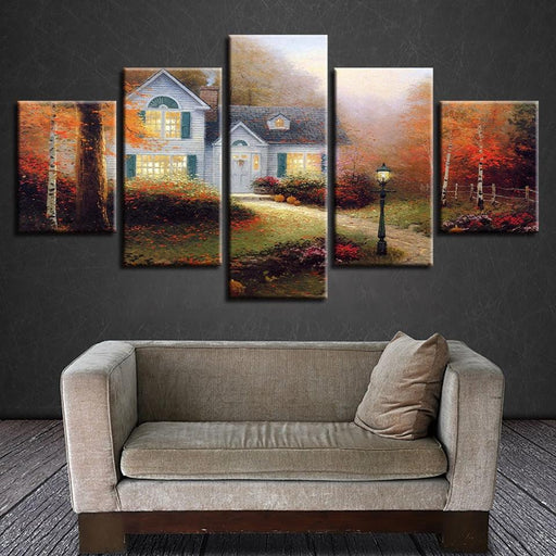 Village Cottage 5 Piece HD Multi Panel Canvas Wall Art Frame - Original Frame