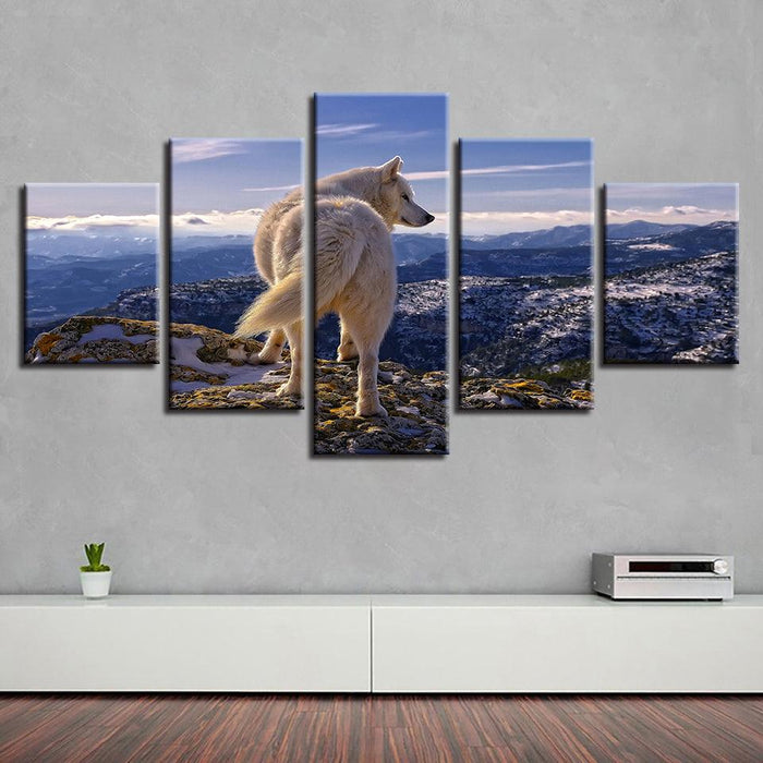 White Wolf Highlands Wild Nature 5 Piece HD Multi Panel Canvas Wall Art Frame - Original Frame