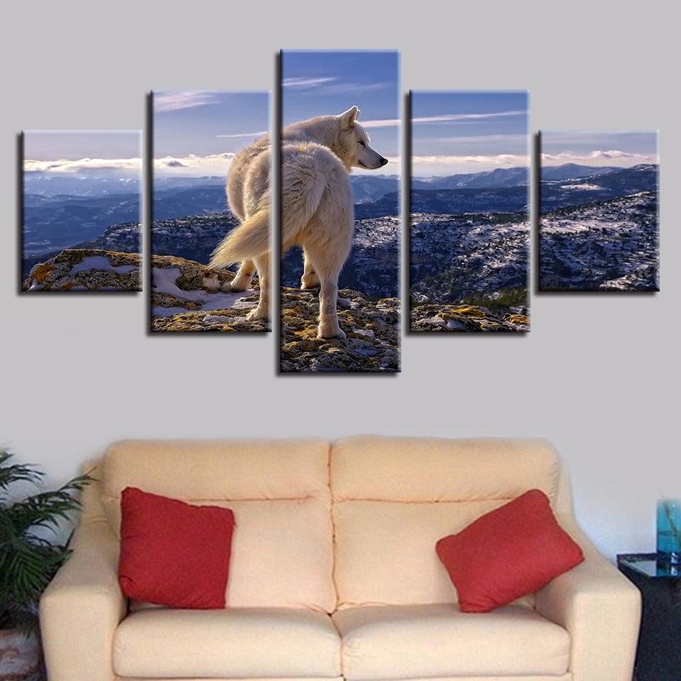 White Wolf Highlands Wild Nature 5 Piece HD Multi Panel Canvas Wall Art Frame - Original Frame