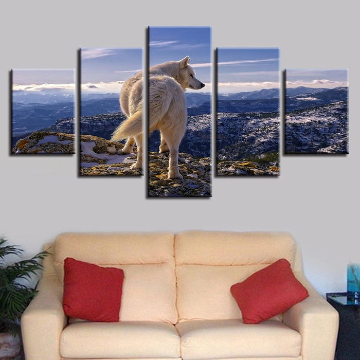 White Wolf Highlands Wild Nature 5 Piece HD Multi Panel Canvas Wall Art Frame