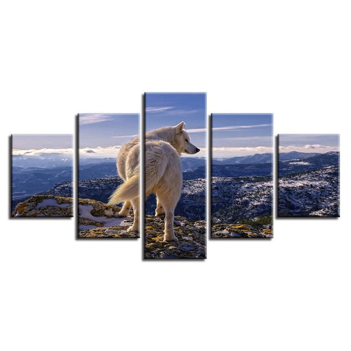 White Wolf Highlands Wild Nature 5 Piece HD Multi Panel Canvas Wall Art Frame - Original Frame