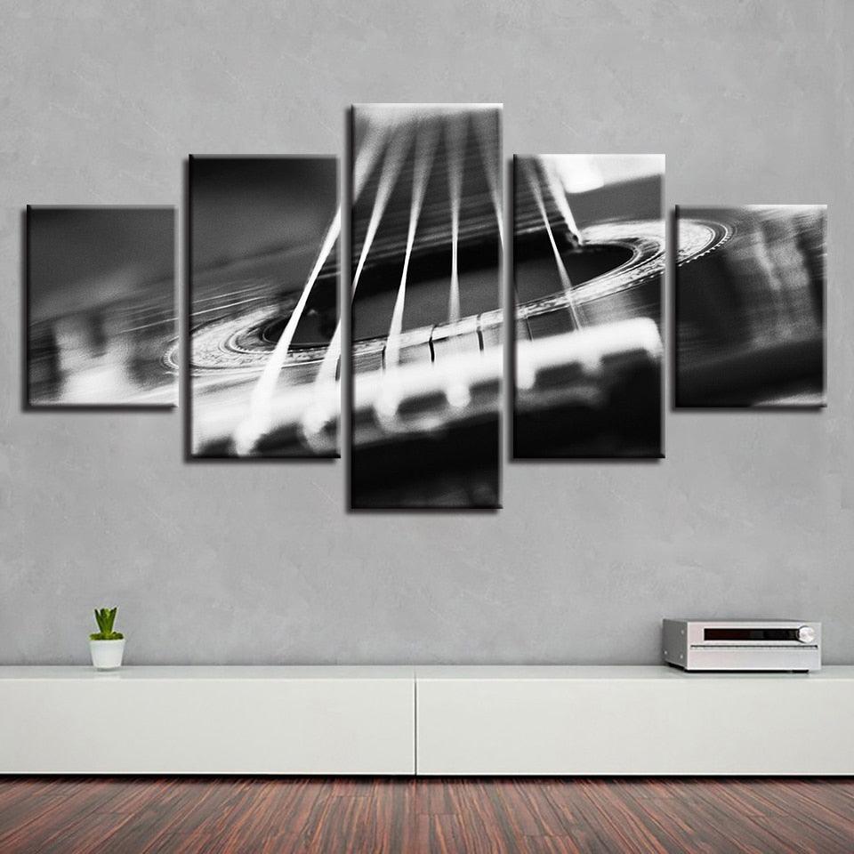Guitar Abstract Strings 5 Piece HD Multi Panel Canvas Wall Art - Original Frame