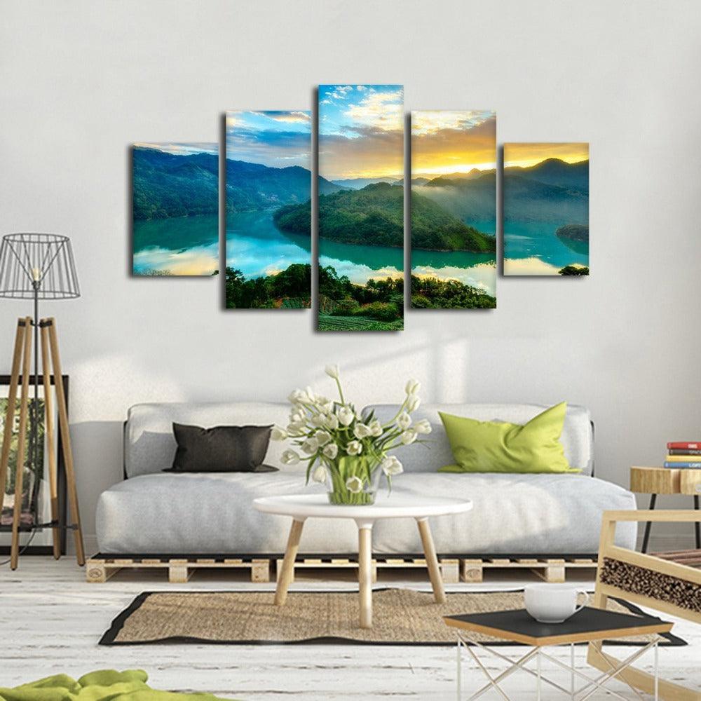 Magic Green Island 5 Piece HD Multi Panel Canvas Wall Art Frame - Original Frame