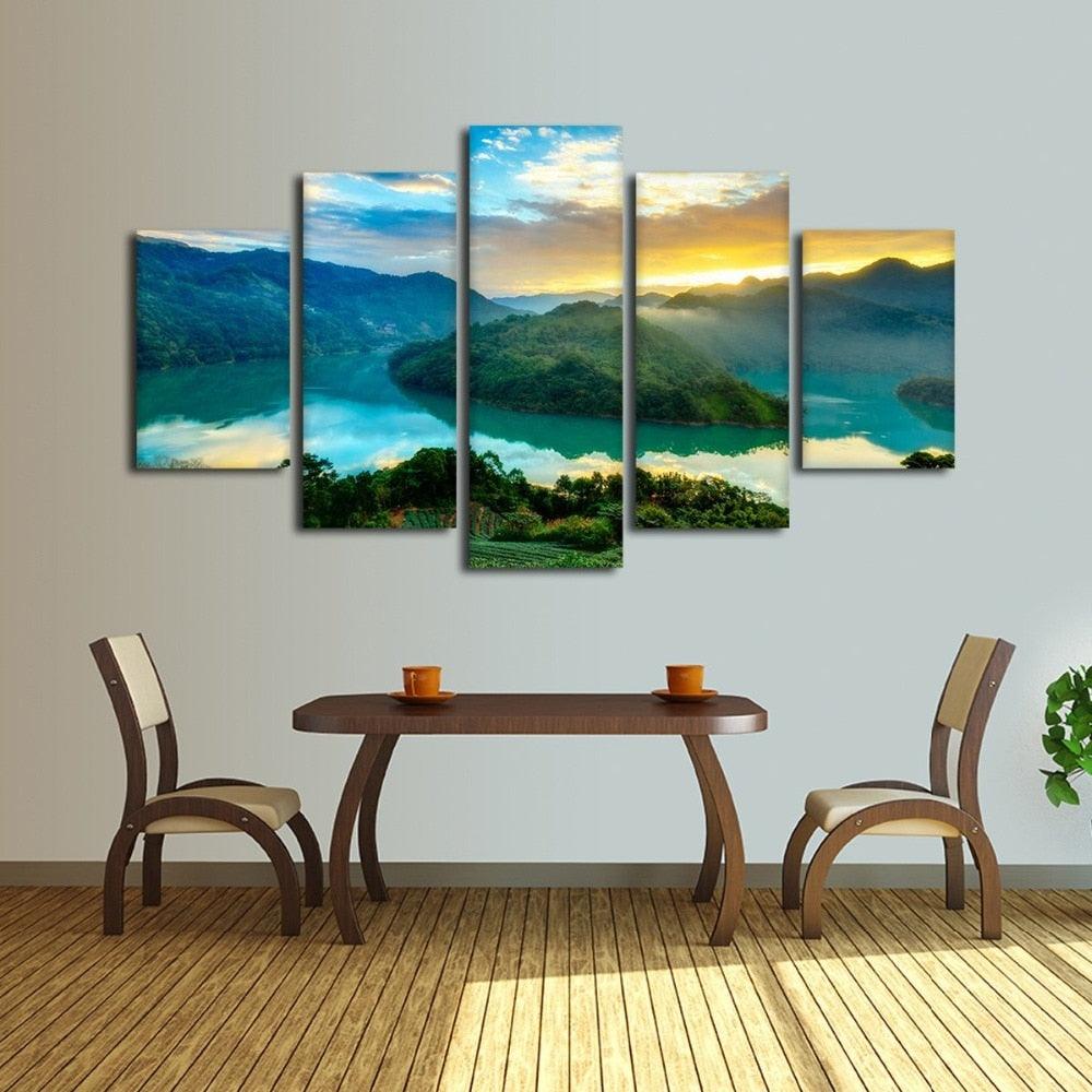 Magic Green Island 5 Piece HD Multi Panel Canvas Wall Art Frame - Original Frame