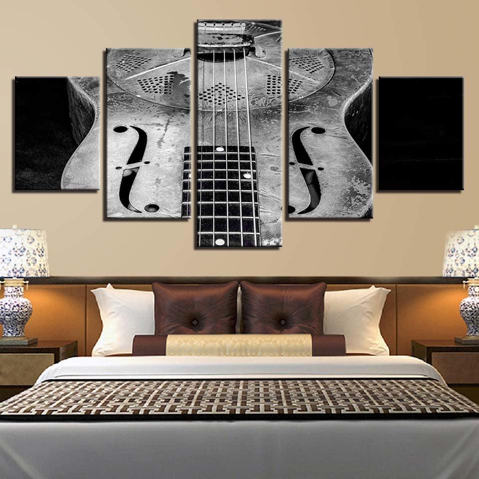 Old Guitar 5 Piece HD Multi Panel Canvas Wall Art Frame - Original Frame