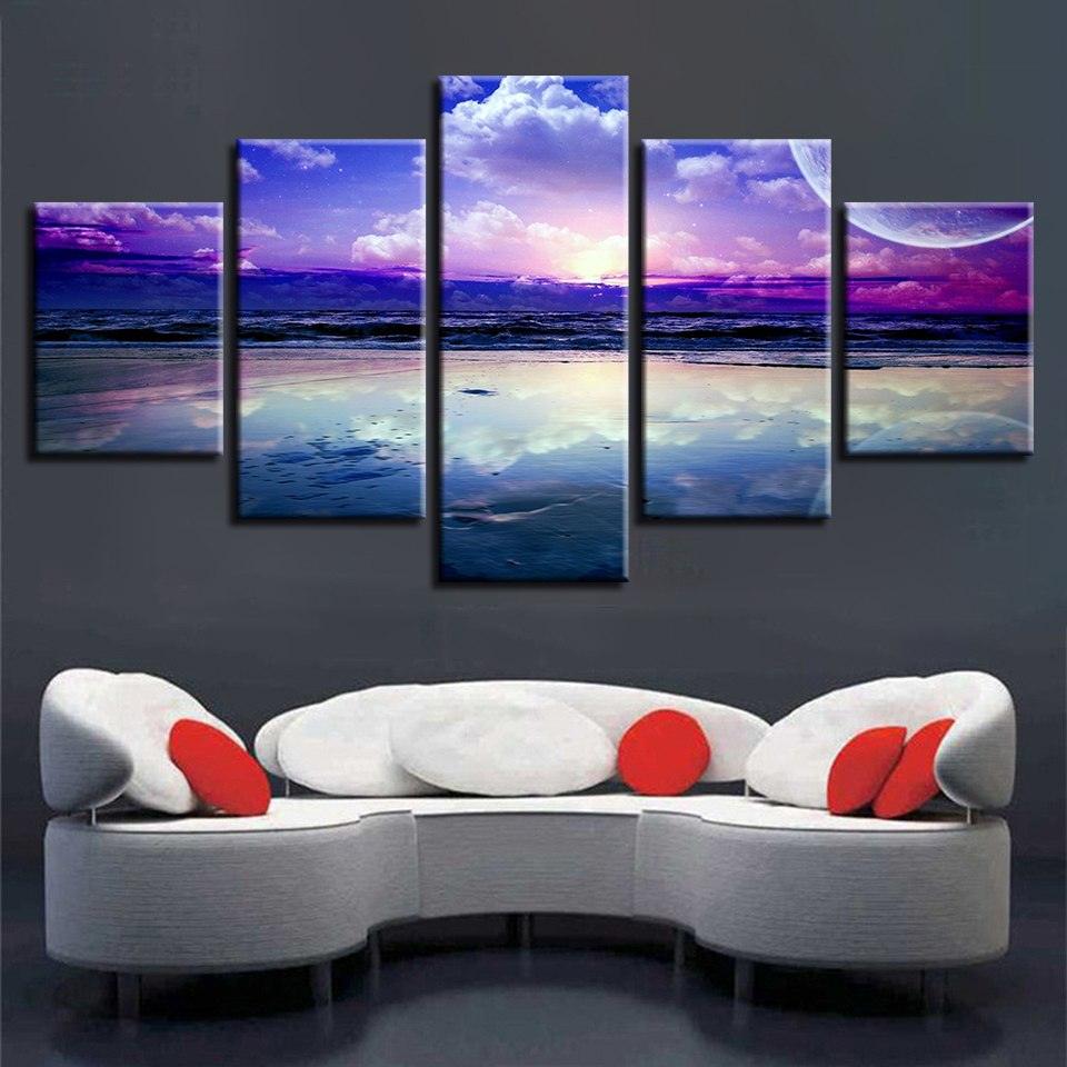 Purple Skyline 5 Piece HD Multi Panel Canvas Wall Art - Original Frame