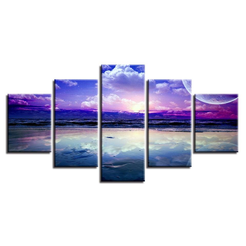 Purple Skyline 5 Piece HD Multi Panel Canvas Wall Art - Original Frame