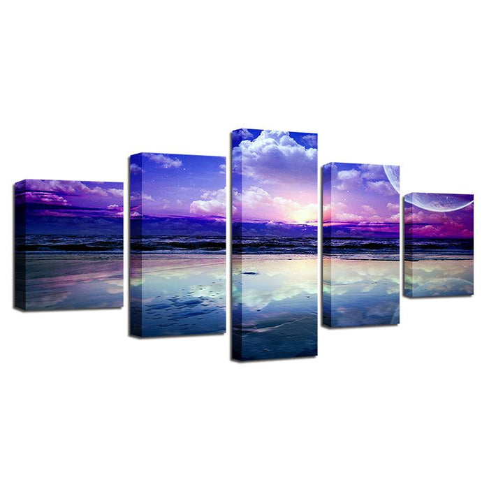 Purple Skyline 5 Piece HD Multi Panel Canvas Wall Art Frame