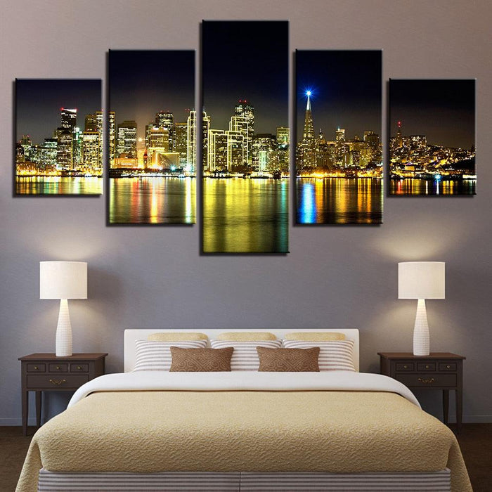 Night View 5 Piece HD Multi Panel Canvas Wall Art Frame - Original Frame