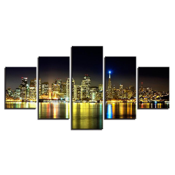 Night View 5 Piece HD Multi Panel Canvas Wall Art Frame - Original Frame