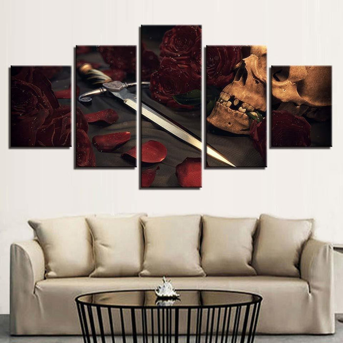 Skull And Sword 5 Piece HD Multi Panel Canvas Wall Art Frame - Original Frame