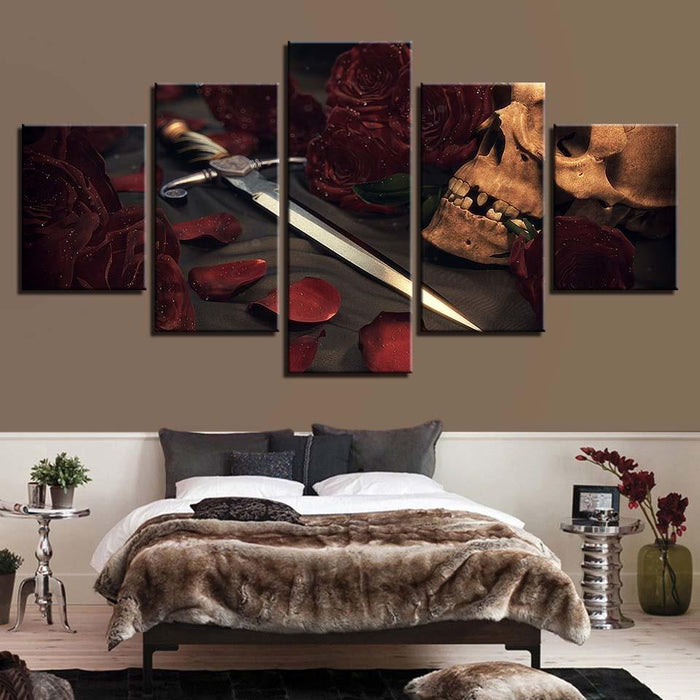 Skull And Sword 5 Piece HD Multi Panel Canvas Wall Art Frame - Original Frame