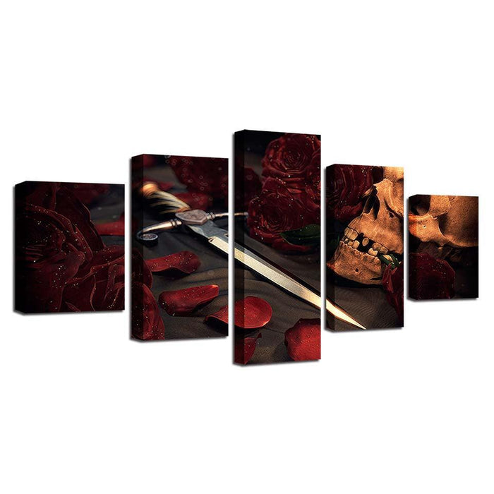 Skull And Sword 5 Piece HD Multi Panel Canvas Wall Art Frame - Original Frame