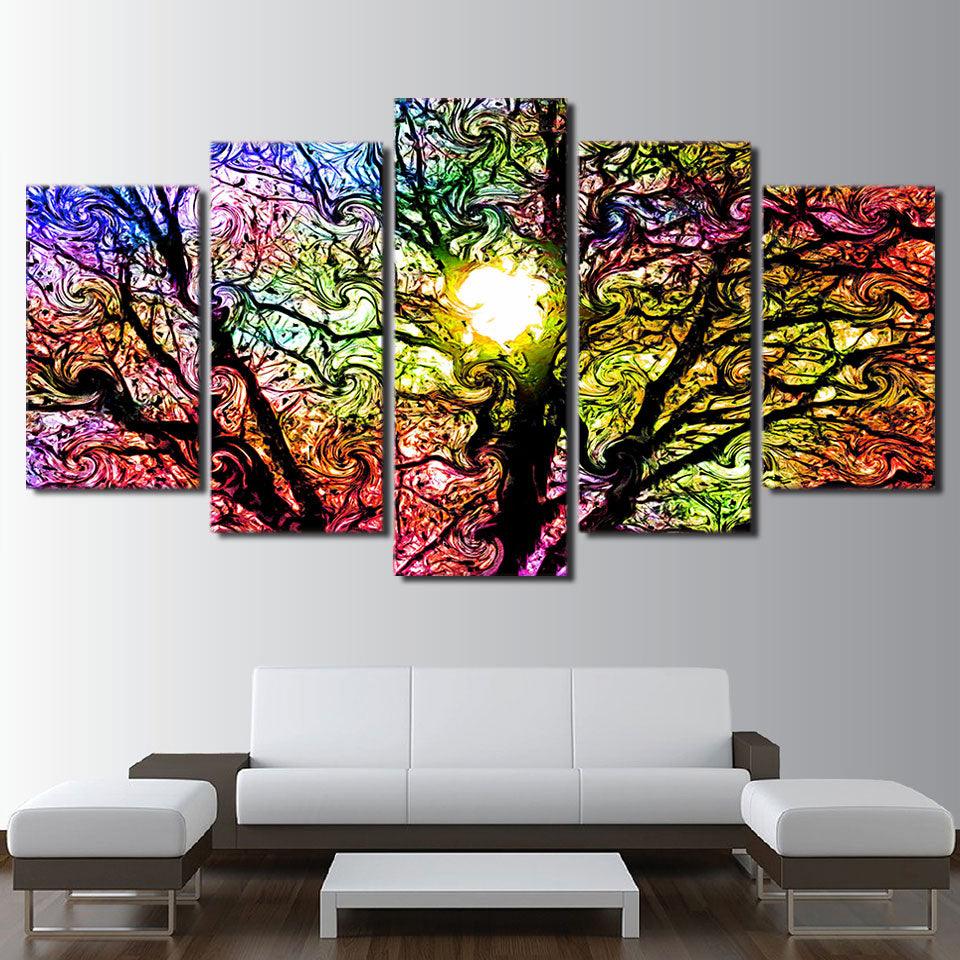 Abstract Color Trees 5 Piece HD Multi Panel Canvas Wall Art Frame - Original Frame