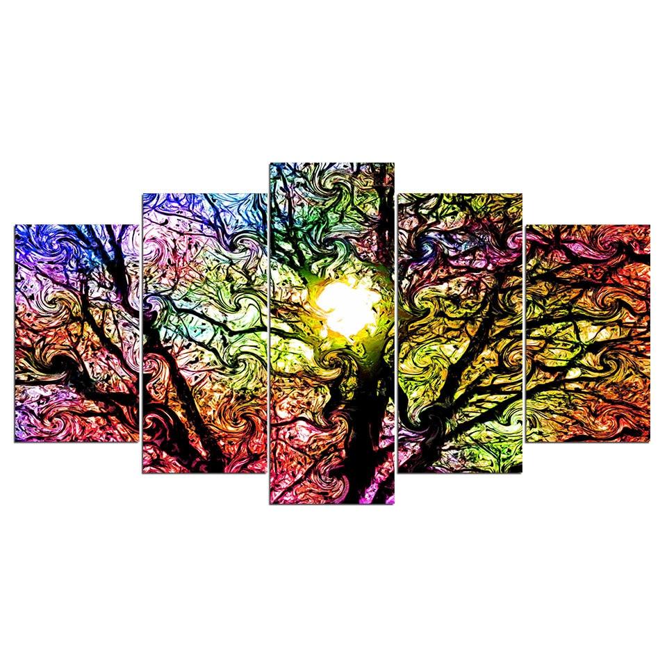 Abstract Color Trees 5 Piece HD Multi Panel Canvas Wall Art Frame - Original Frame