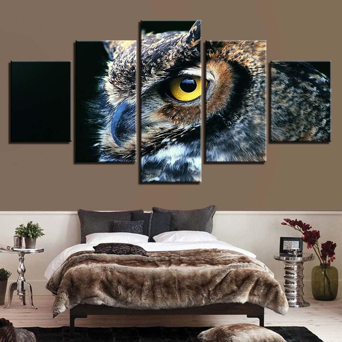 Nocturnal Owl 5 Piece HD Multi Panel Canvas Wall Art Frame - Original Frame