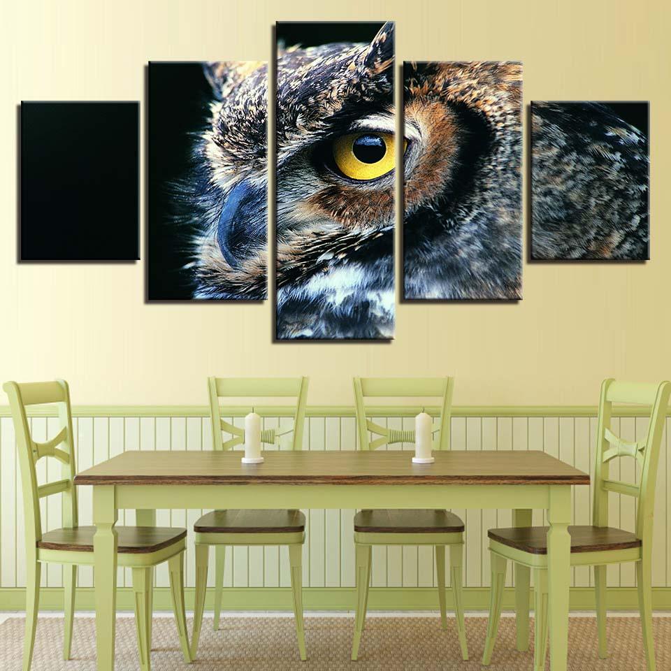 Nocturnal Owl 5 Piece HD Multi Panel Canvas Wall Art Frame - Original Frame
