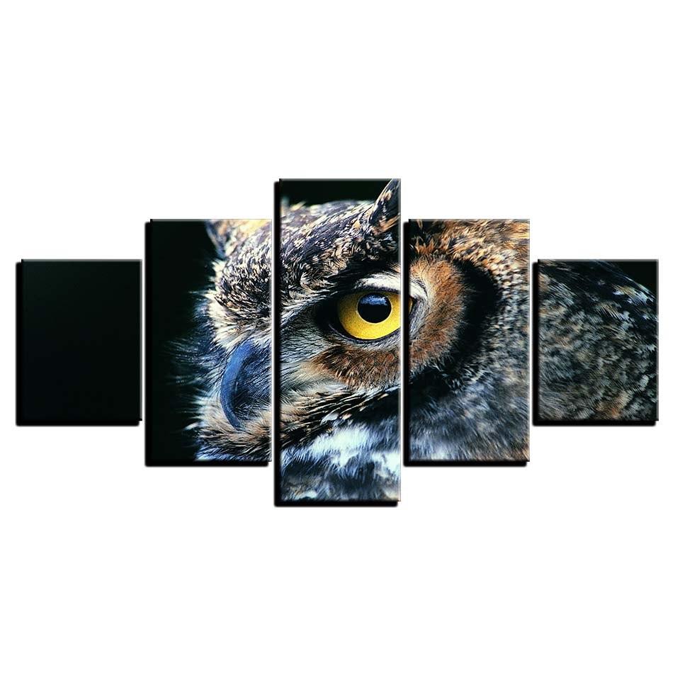 Nocturnal Owl 5 Piece HD Multi Panel Canvas Wall Art Frame - Original Frame