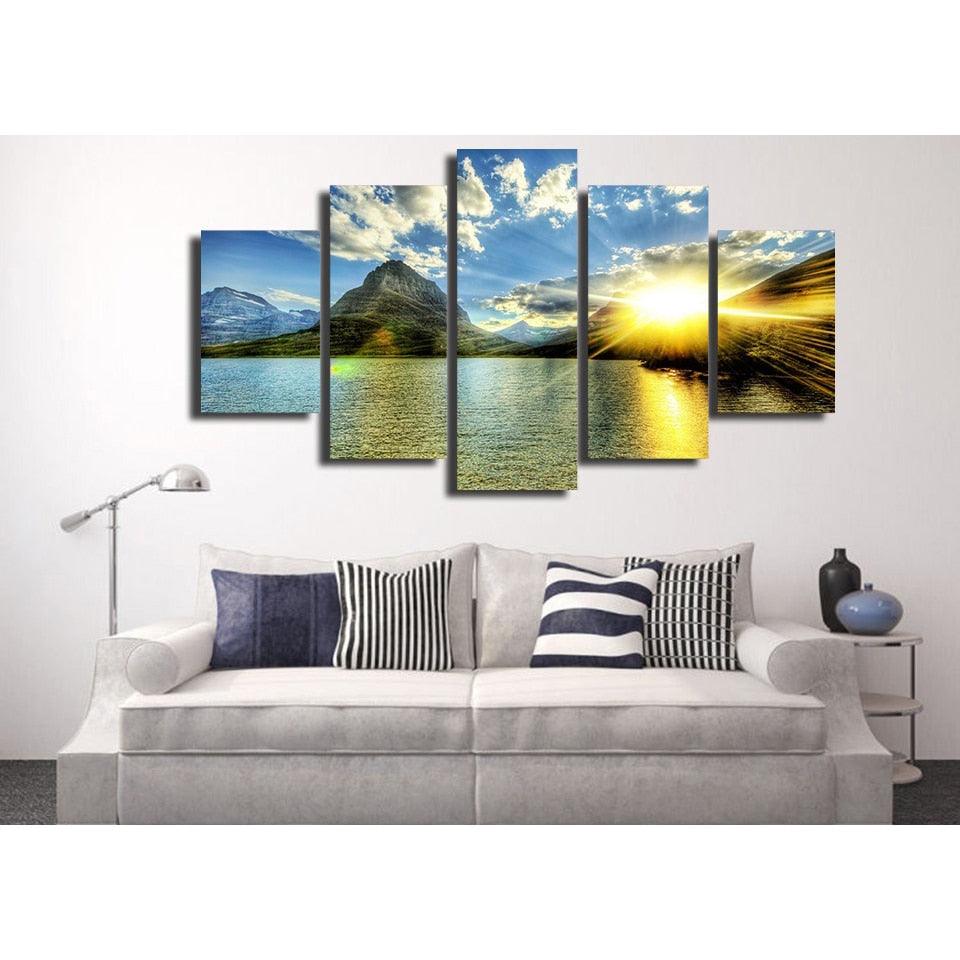Valley Sunrise 5 Piece HD Multi Panel Canvas Wall Art Frame - Original Frame