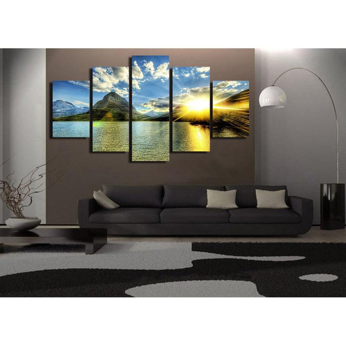 Valley Sunrise 5 Piece HD Multi Panel Canvas Wall Art Frame - Original Frame