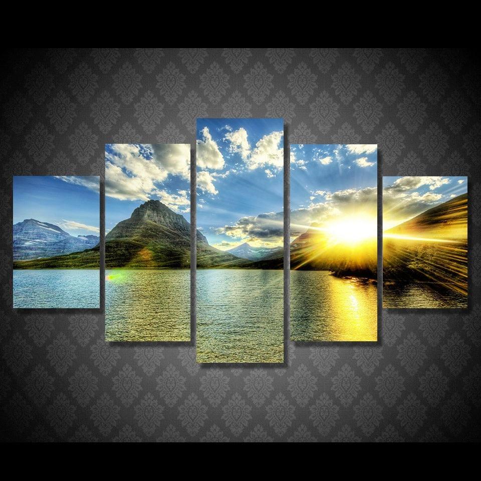 Valley Sunrise 5 Piece HD Multi Panel Canvas Wall Art Frame - Original Frame