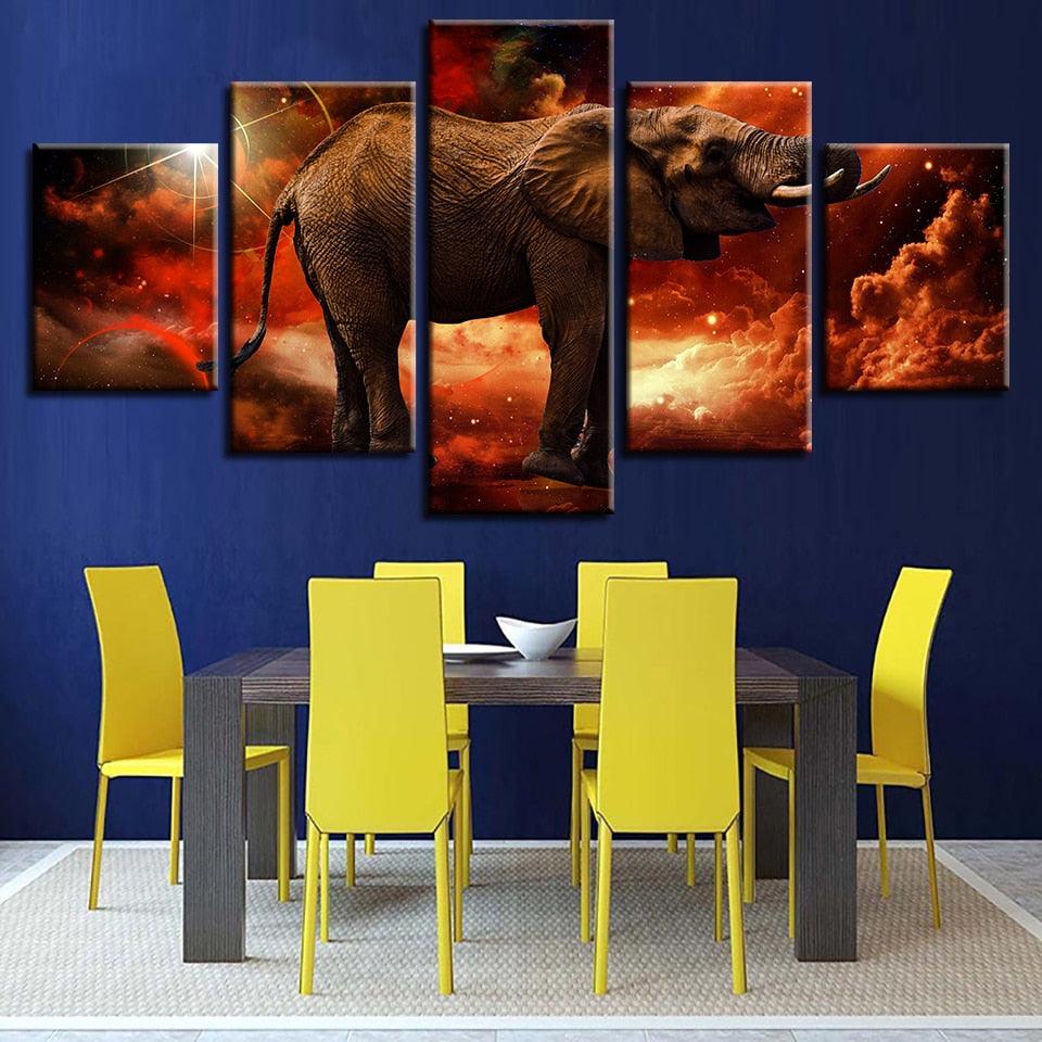 Fiery Elephant 5 Piece HD Multi Panel Canvas Wall Art Frame - Original Frame