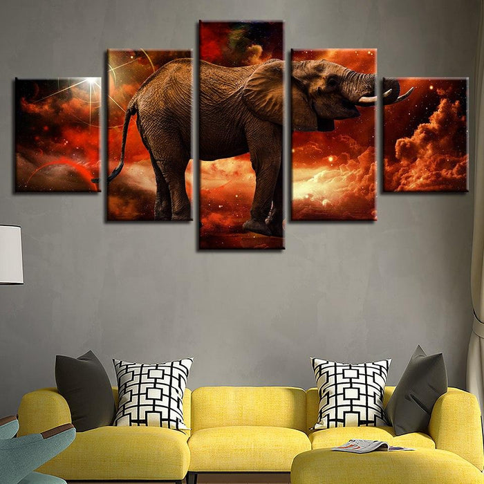 Fiery Elephant 5 Piece HD Multi Panel Canvas Wall Art Frame - Original Frame