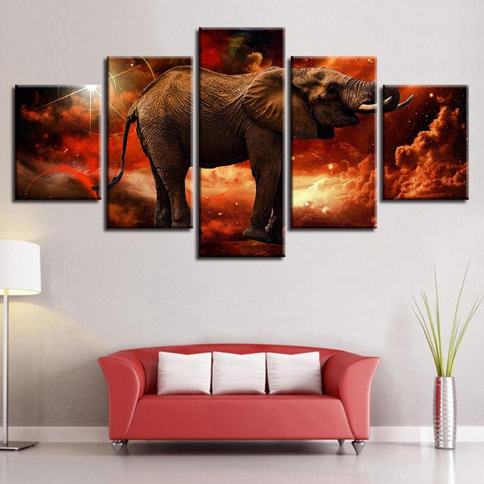 Fiery Elephant 5 Piece HD Multi Panel Canvas Wall Art Frame - Original Frame