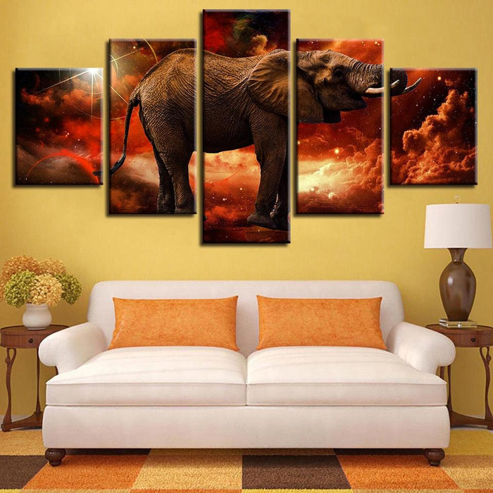 Fiery Elephant 5 Piece HD Multi Panel Canvas Wall Art Frame - Original Frame