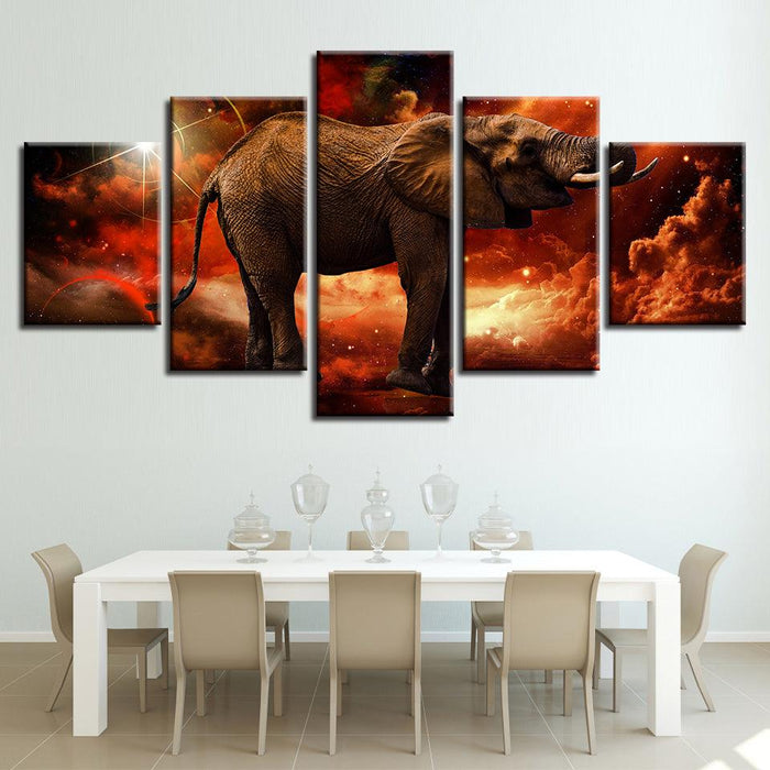 Fiery Elephant 5 Piece HD Multi Panel Canvas Wall Art Frame - Original Frame