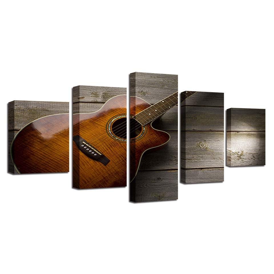 Classical Guitar 5 Piece HD Multi Panel Canvas Wall Art Frame - Original Frame