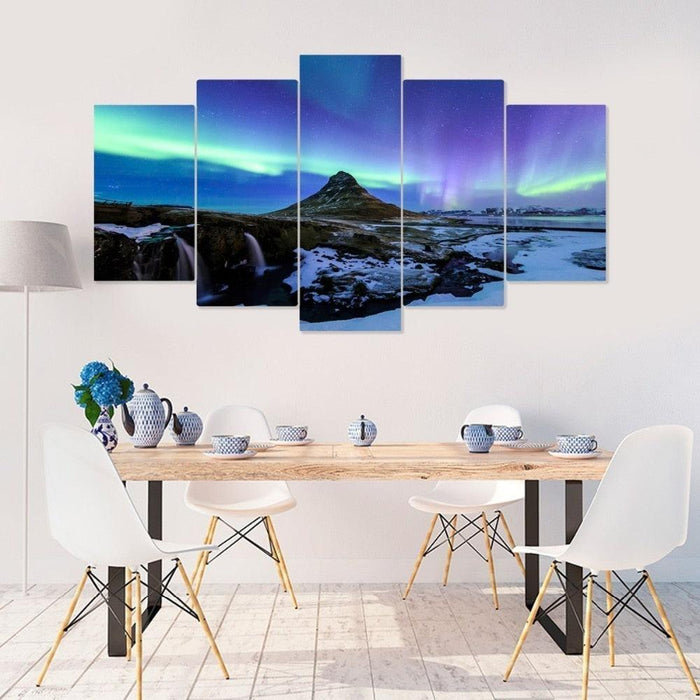 Aurora Night Scene 5 Piece HD Multi Panel Canvas Wall Art Frame - Original Frame