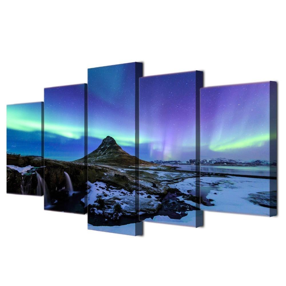 Aurora Night Scene 5 Piece HD Multi Panel Canvas Wall Art Frame - Original Frame