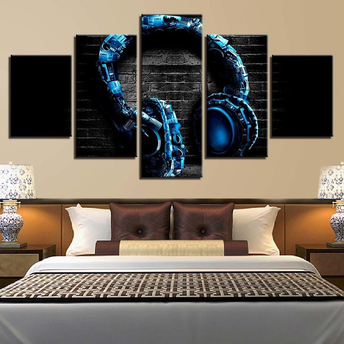 Music Headphones 5 Piece HD Multi Panel Canvas Wall Art Frame - Original Frame