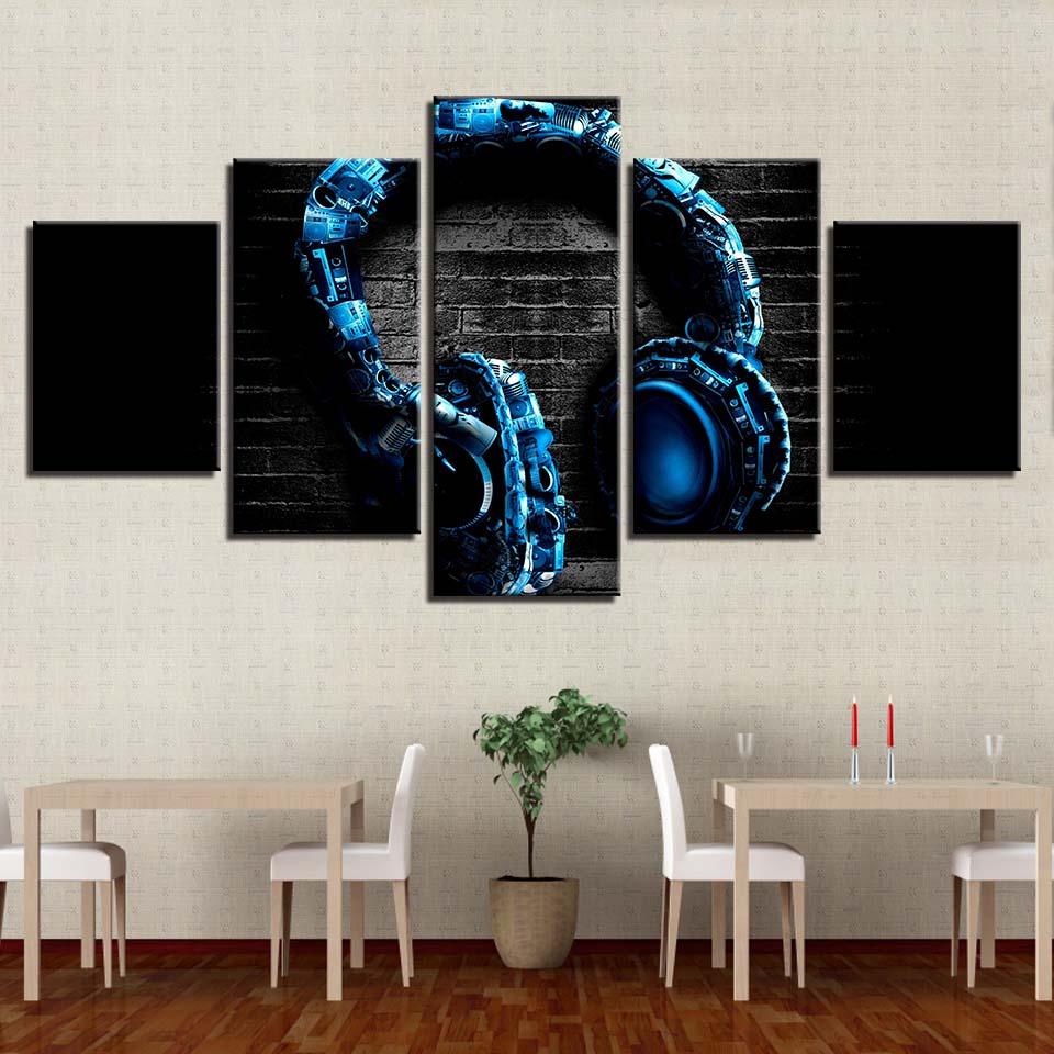 Music Headphones 5 Piece HD Multi Panel Canvas Wall Art Frame - Original Frame