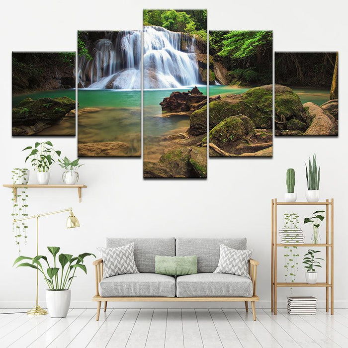 Small Waterfall 5 Piece HD Multi Panel Canvas Wall Art Frame - Original Frame