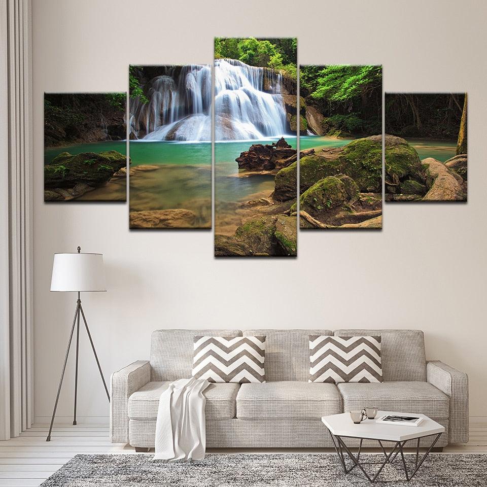 Small Waterfall 5 Piece HD Multi Panel Canvas Wall Art Frame - Original Frame