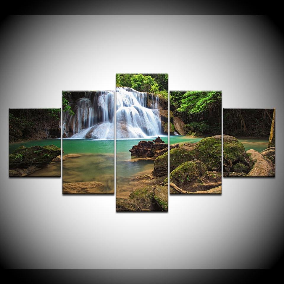 Small Waterfall 5 Piece HD Multi Panel Canvas Wall Art Frame - Original Frame