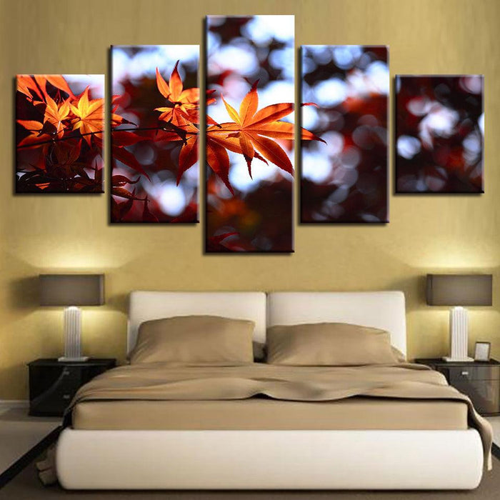 Autumn Maple Leaves 5 Piece HD Multi Panel Canvas Wall Art Frame - Original Frame