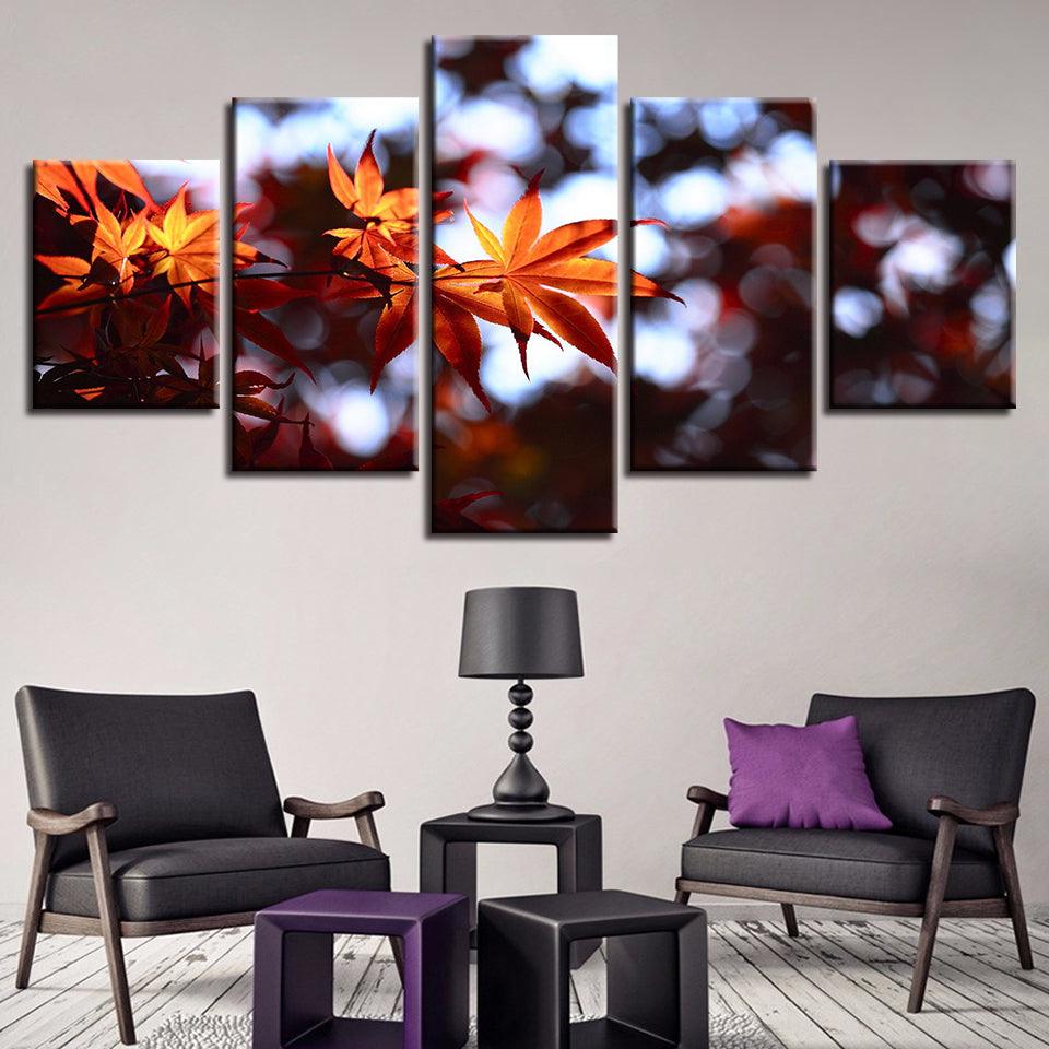 Autumn Maple Leaves 5 Piece HD Multi Panel Canvas Wall Art Frame - Original Frame